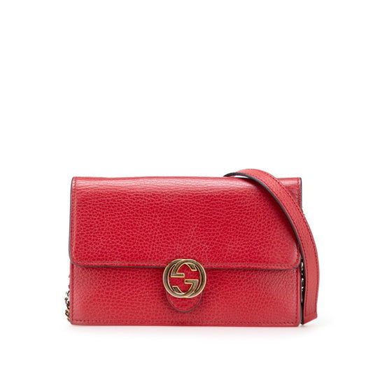 Gucci Red Color Leather Chain/Shoulder Wallet ( )