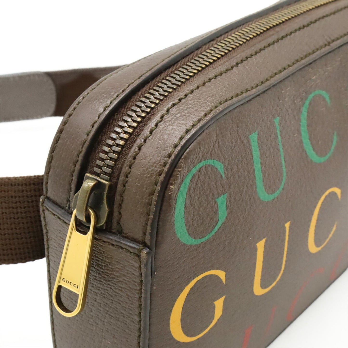 Gucci Brown Green Red Color Yellow Leather Clutch Bag Fanny Pack Sling Bag ( )