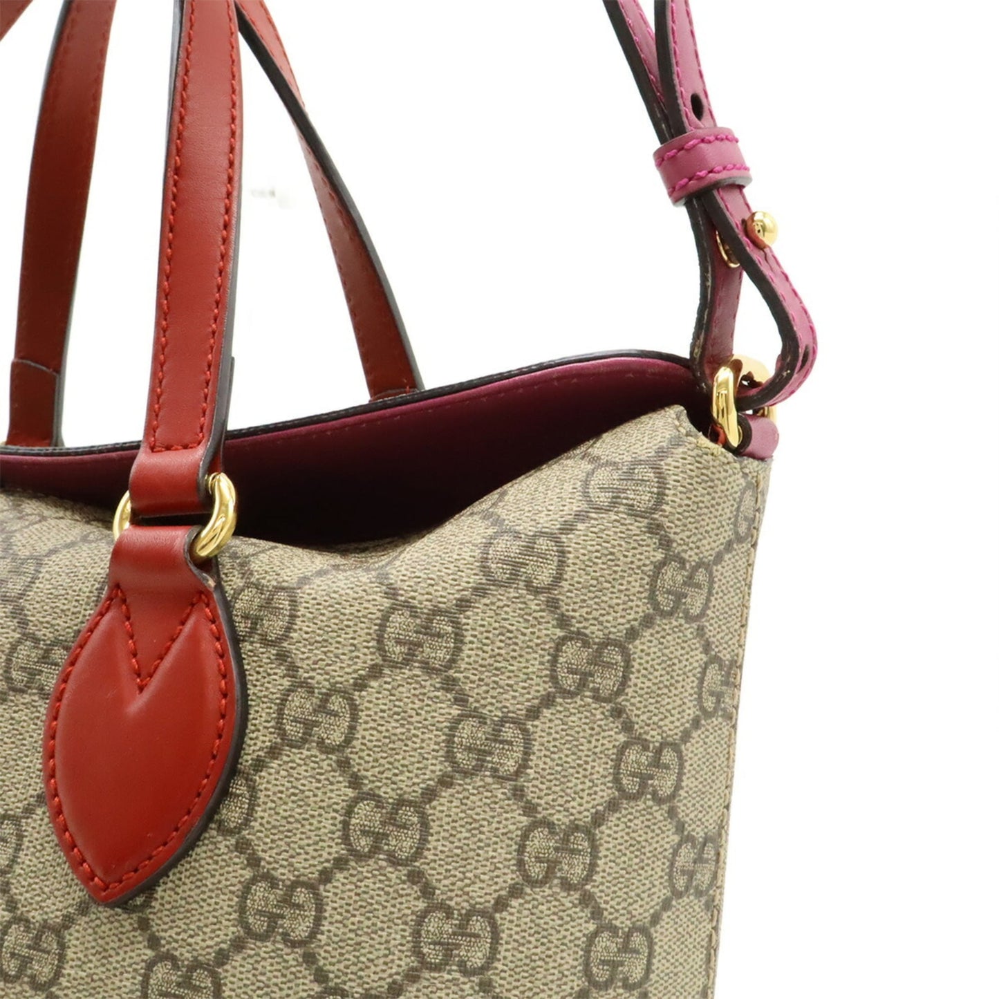 Gucci Beige Pink Pink Red Red Color Gg Supreme Leather Handbag Shoulder Bag Tote Bag ( )
