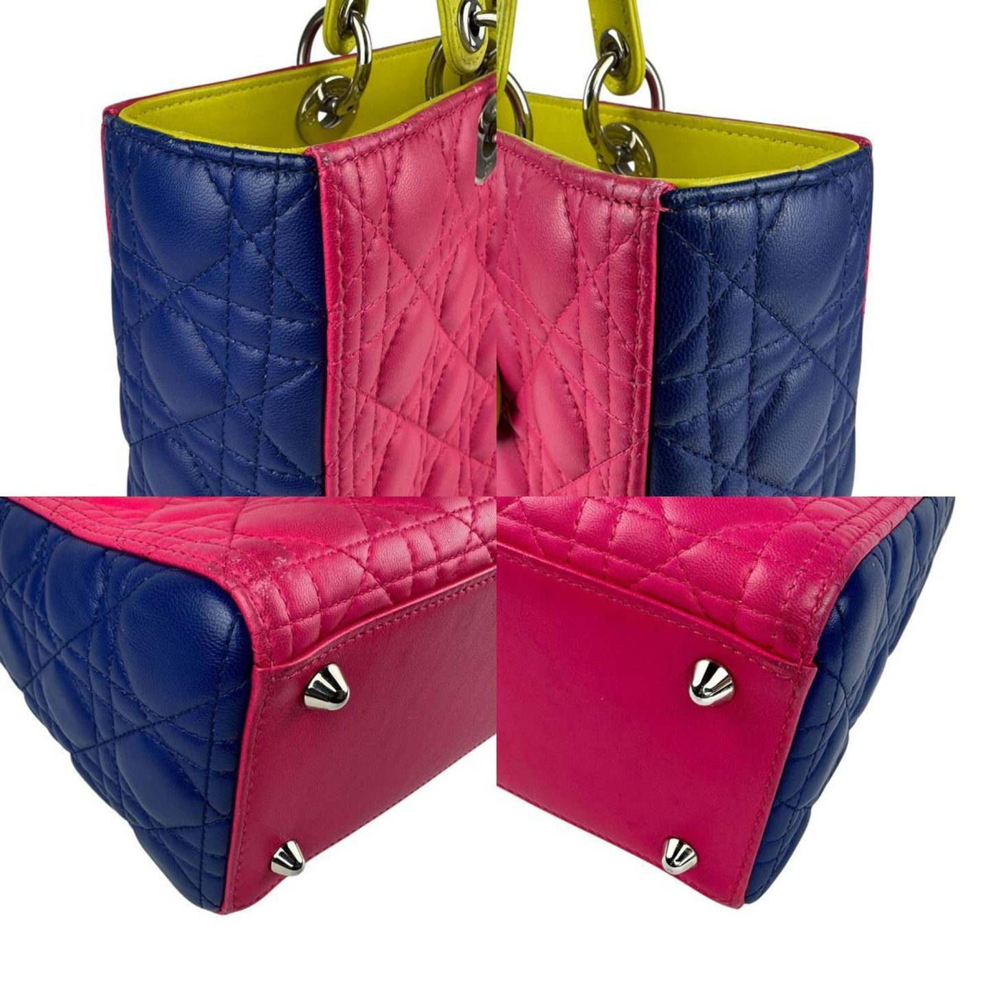 Christian Dior Blue Pink Yellow Leather Handbag Shoulder Bag ()