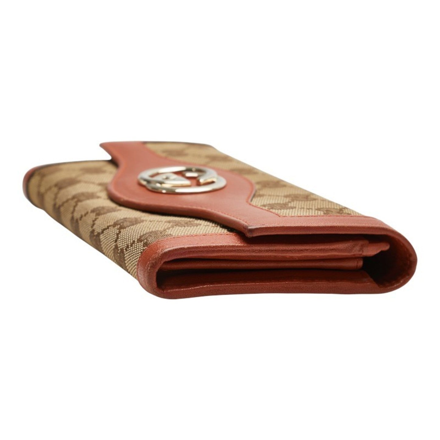 Gucci Beige Brown Gg Canvas Leather Long Wallet (Bi-Fold) ( )