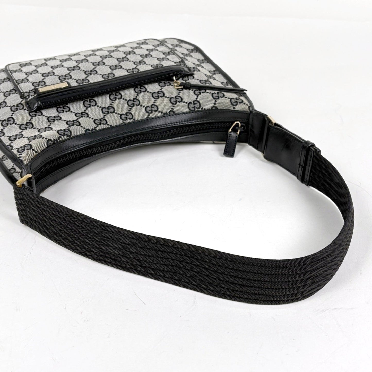 Gucci Black Gg Canvas Leather Shoulder Bag ( )