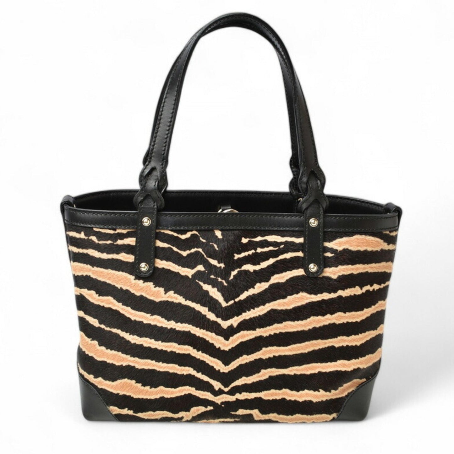 Gucci Beige Black Leather Handbag Tote Bag ( )
