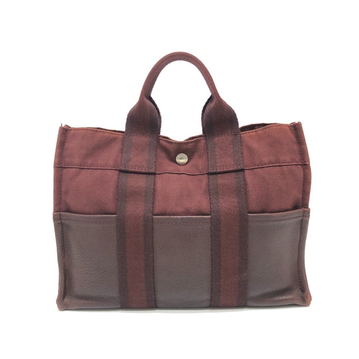 Hermes Red Color Wine Canvas Leather Handbag Tote Bag ( )