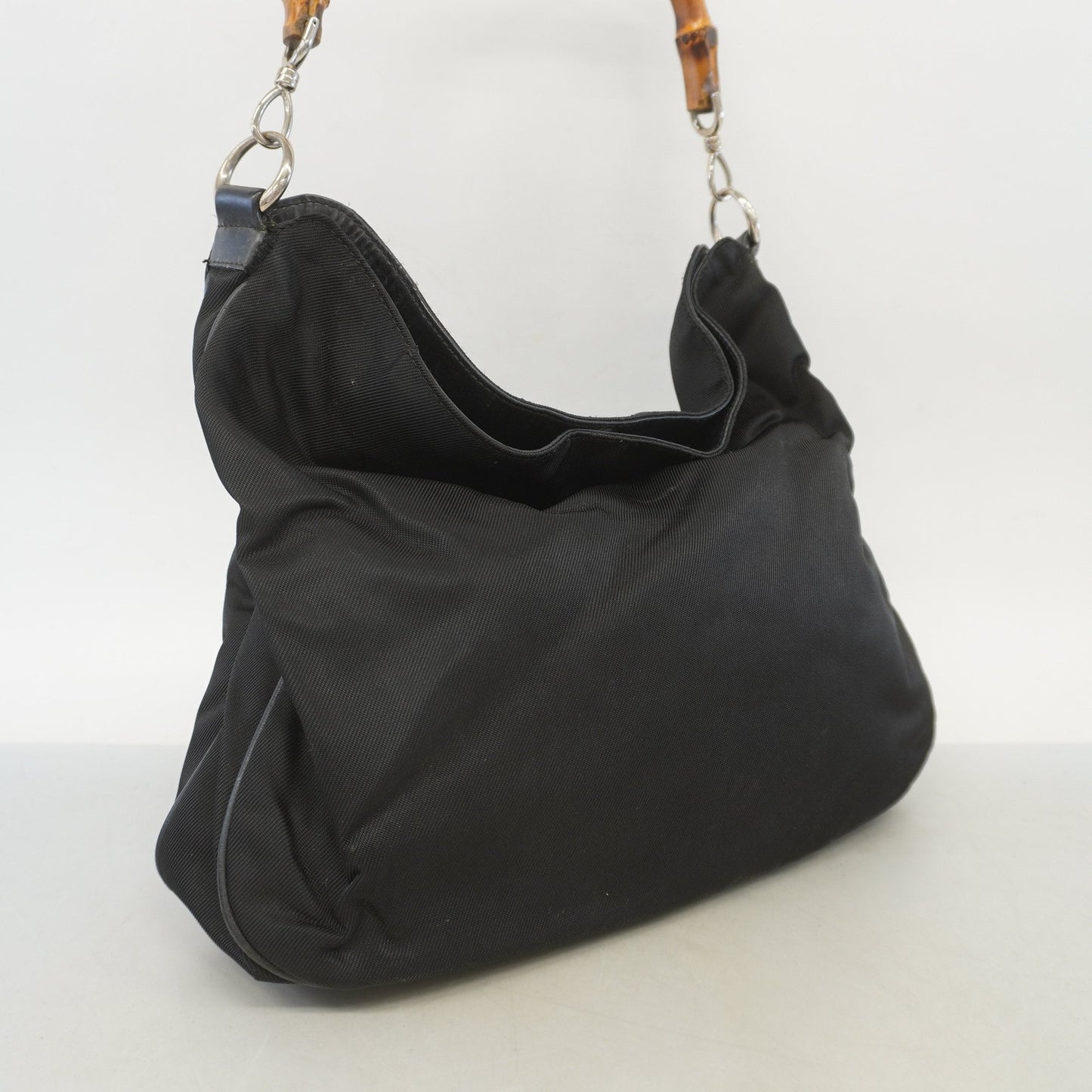 Gucci Bamboo Black Canvas Nylon Shoulder Bag
