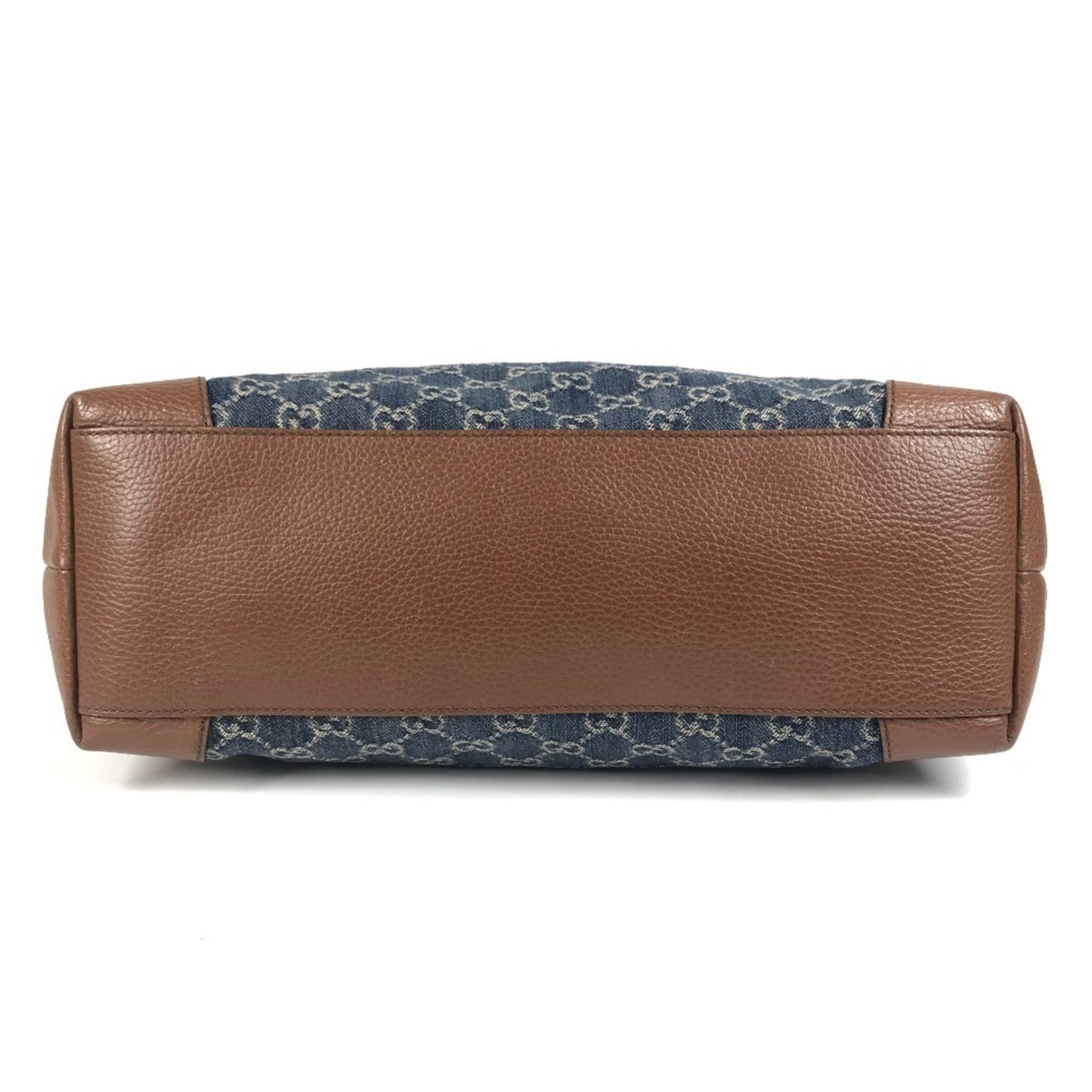 Gucci Blue Brown Denim Leather Shoulder Bag Tote Bag ( )