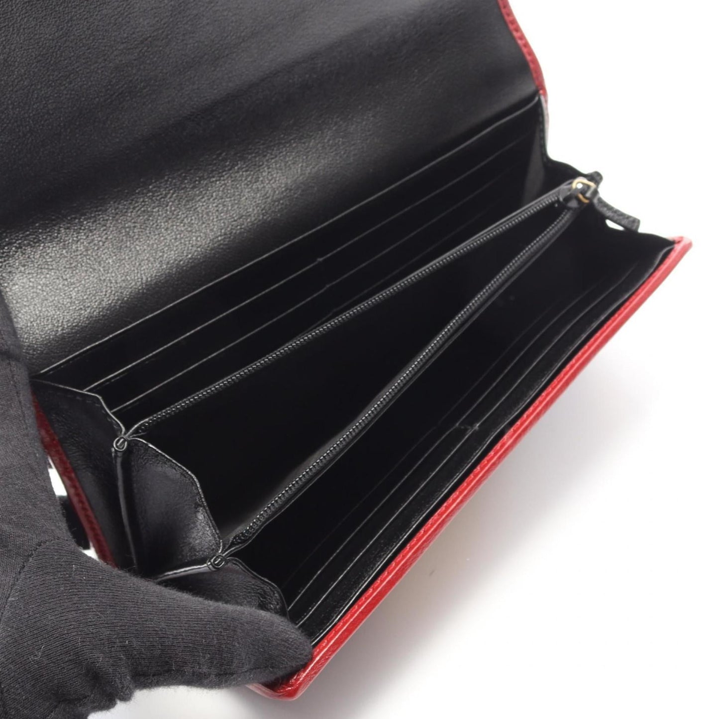 Gucci Beige Black Red Color Leather Long Wallet (Bi-Fold) ( )