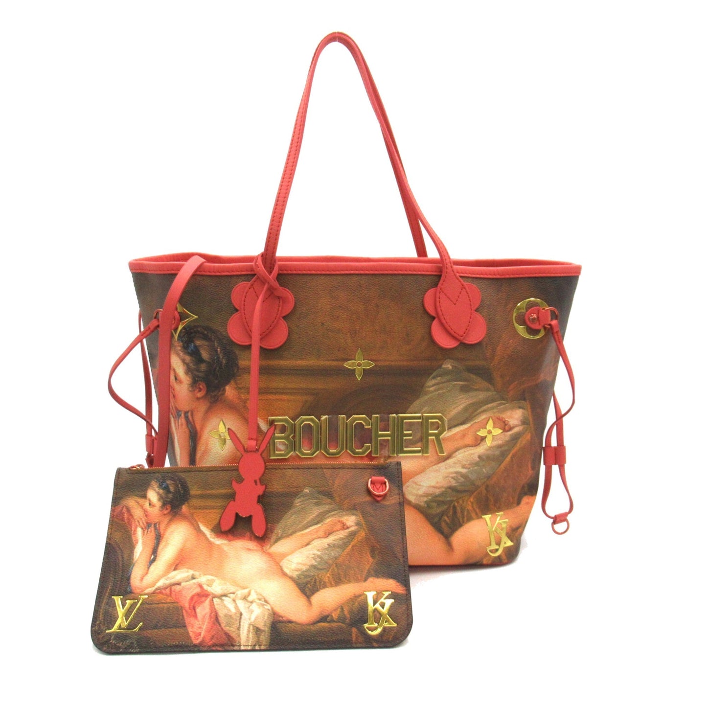 LOUIS VUITTON Boucher Neverfull MM Pink Brown Masters collection PVC coated canvas Tote