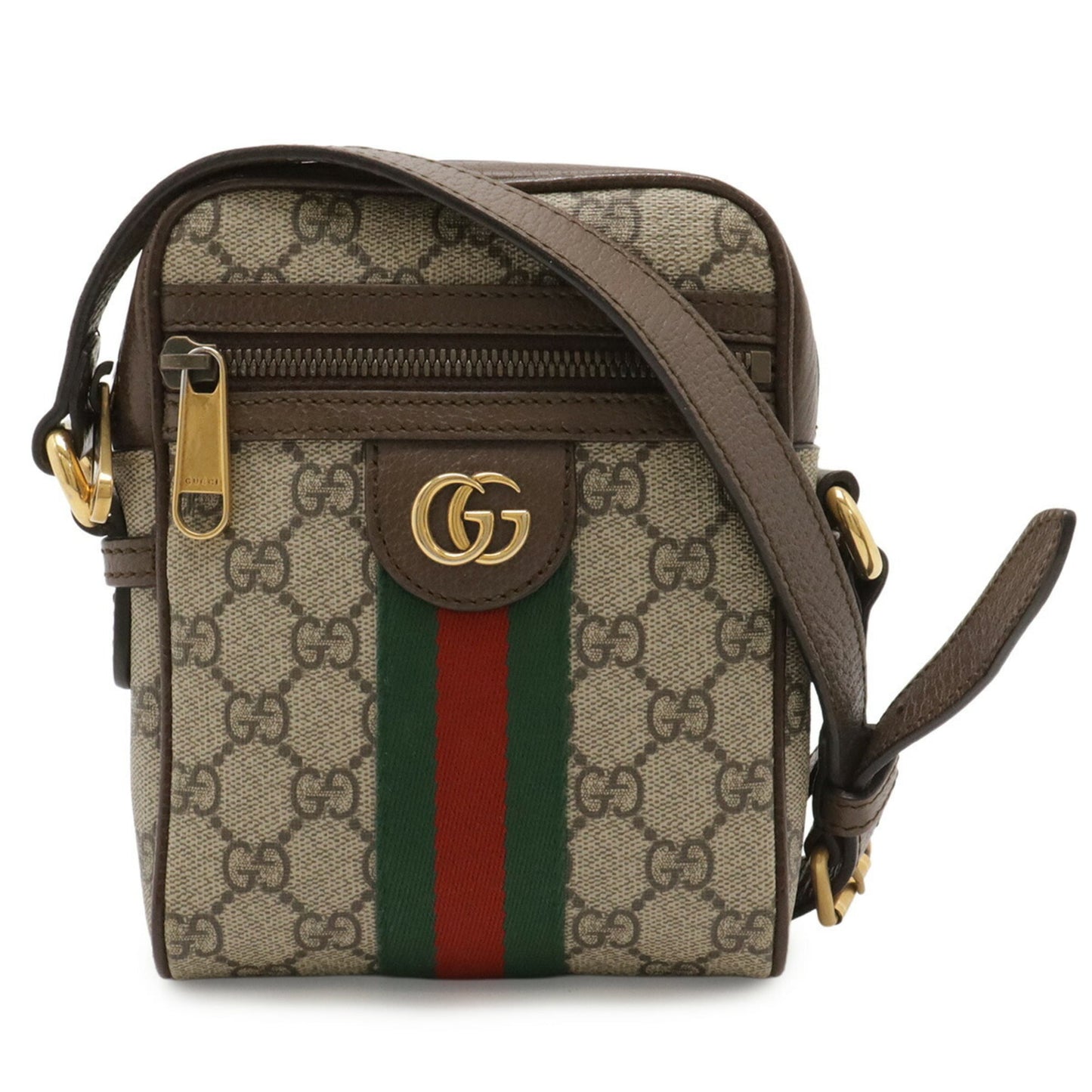 Gucci Beige Brown Green Red Color Gg Supreme Canvas Pvc Leather Pochette Shoulder Bag ( )