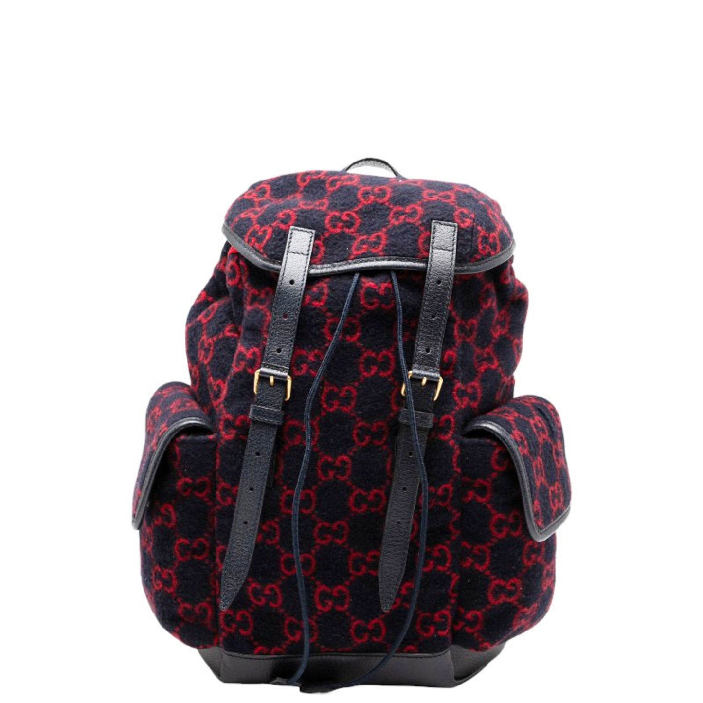Gucci Navy Red Color Wool Leather Backpack ( )