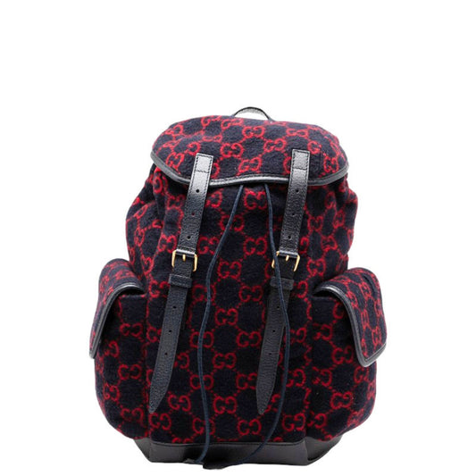 Gucci Navy Red Color Wool Leather Backpack ( )