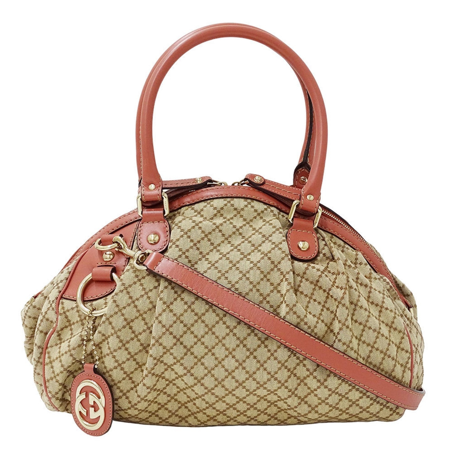 Gucci Beige Pink Canvas Leather Handbag Shoulder Bag ( )