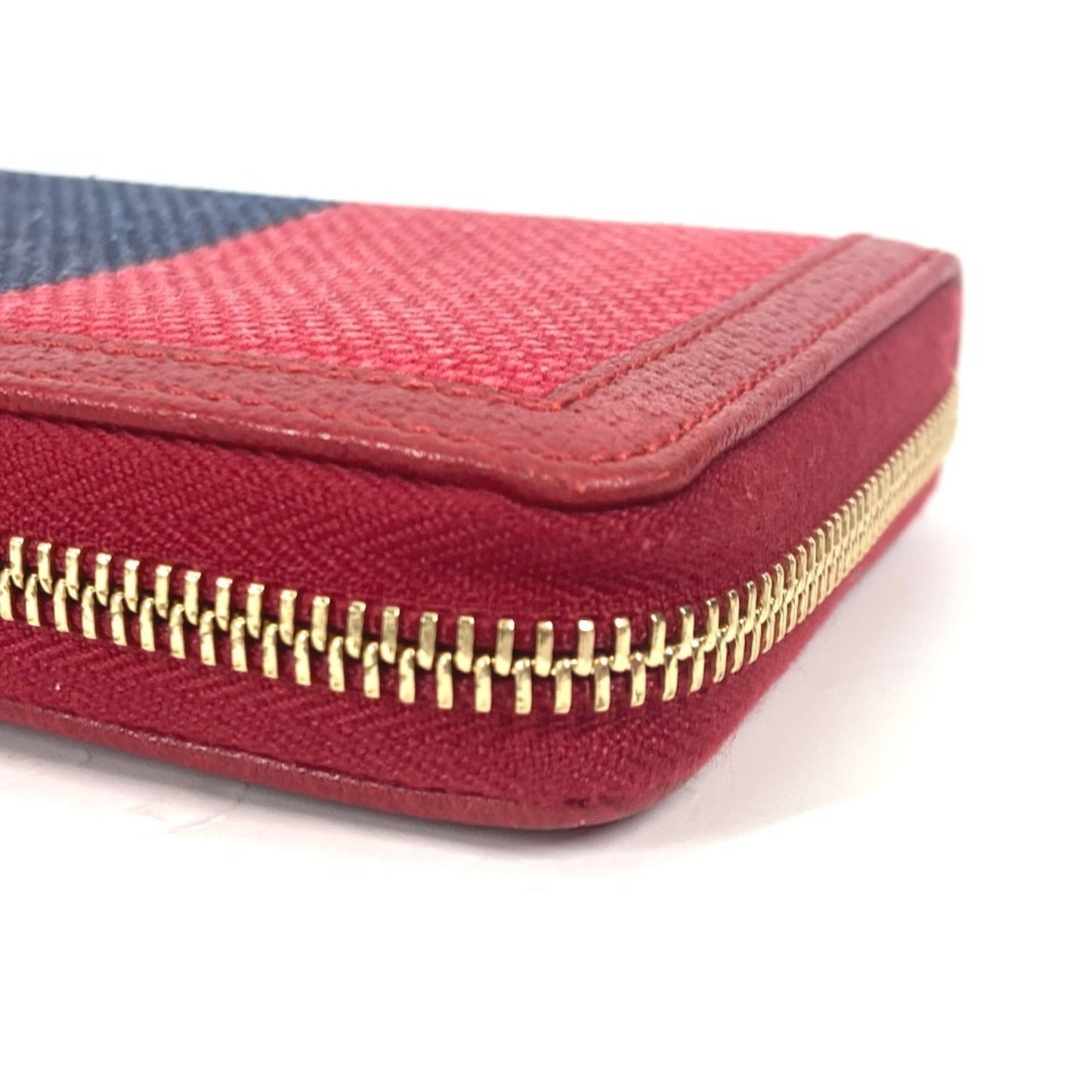 Gucci Blue Red Color White Canvas Leather Long Wallet (Bi-Fold) ( )