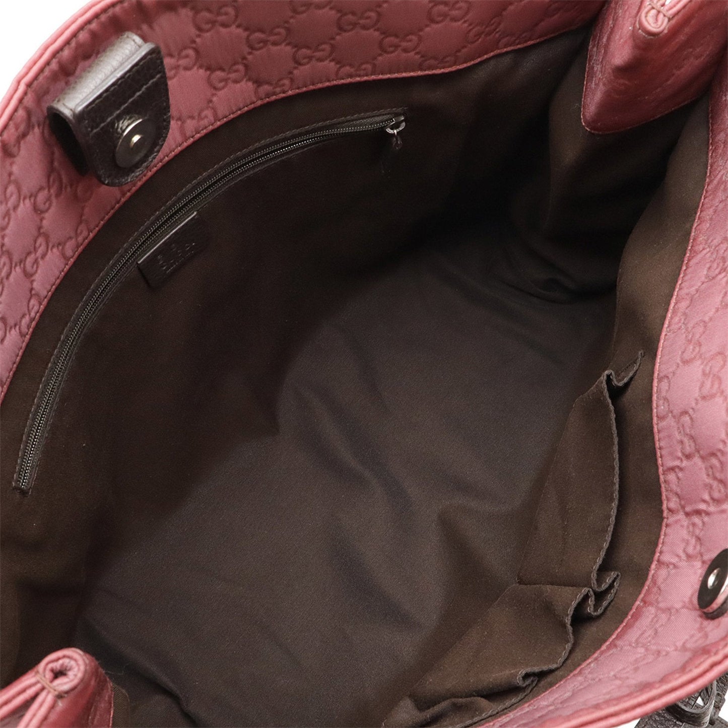 Gucci Dark Brown Pink Nylon Leather Handbag Shoulder Bag Tote Bag ( )