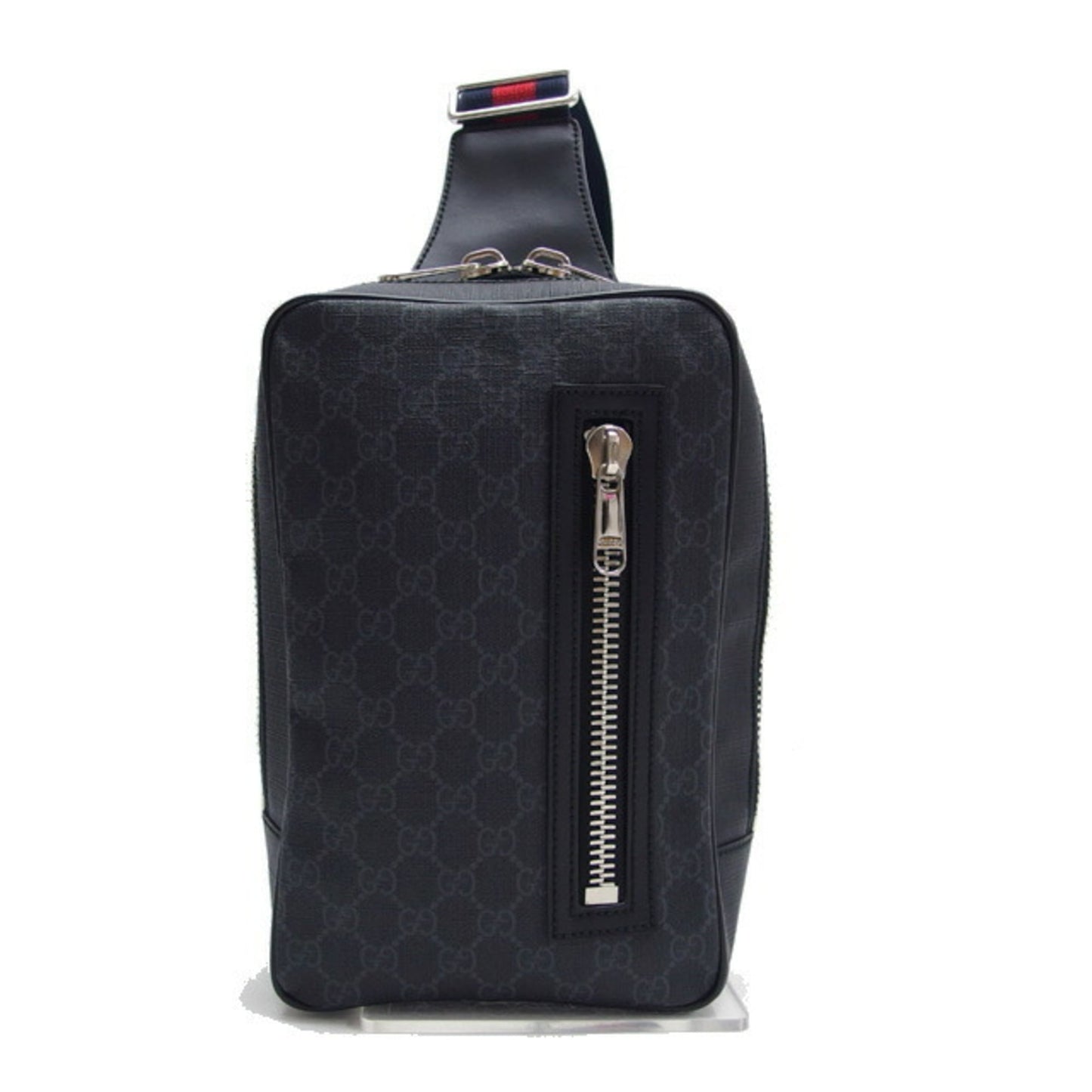Gucci Black Navy Red Color Coated Canvas Leather Shoulder Bag Sling Bag ( )
