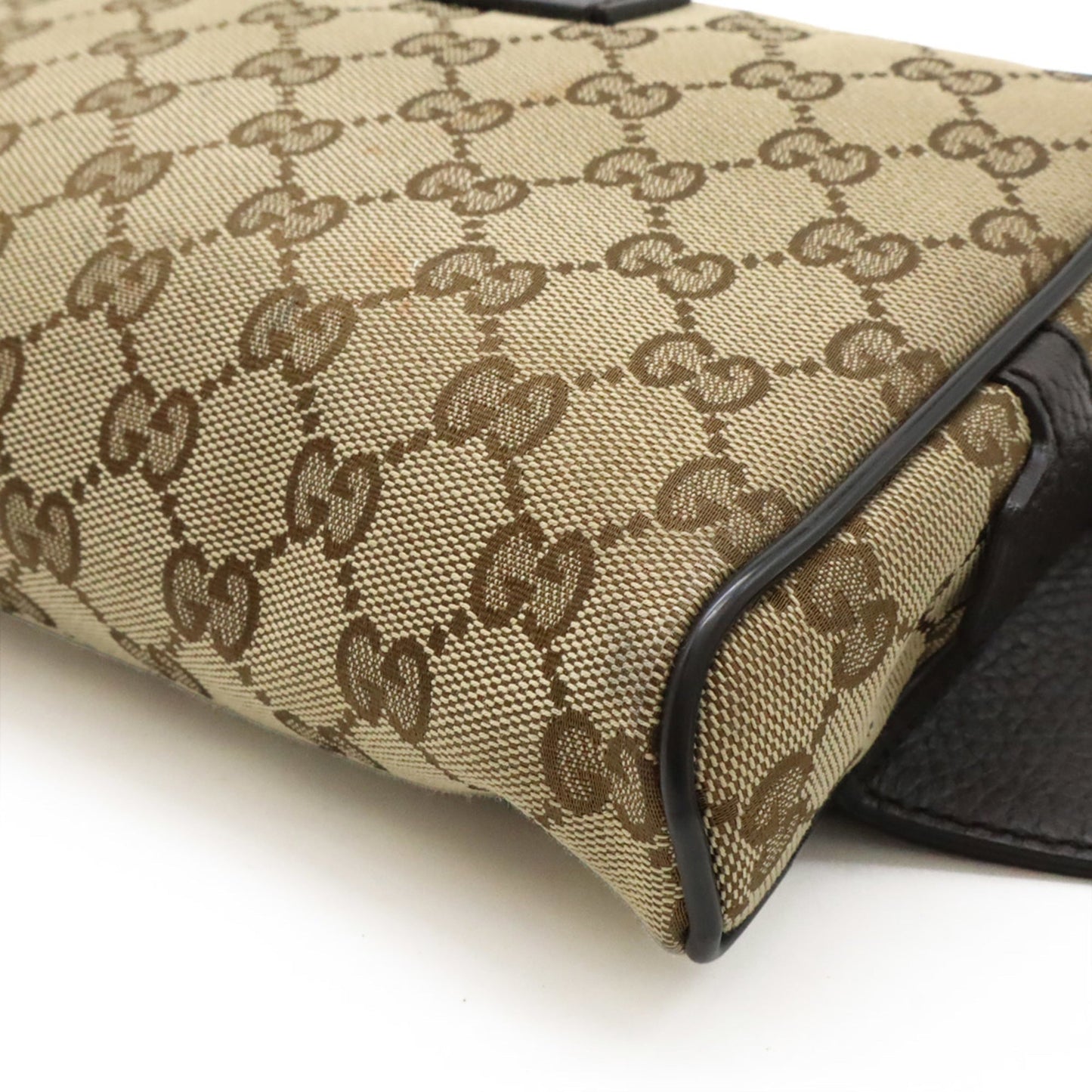 Gucci Gg Canvas Beige Dark Brown Gg Canvas Leather Pouch Sling Bag ( )