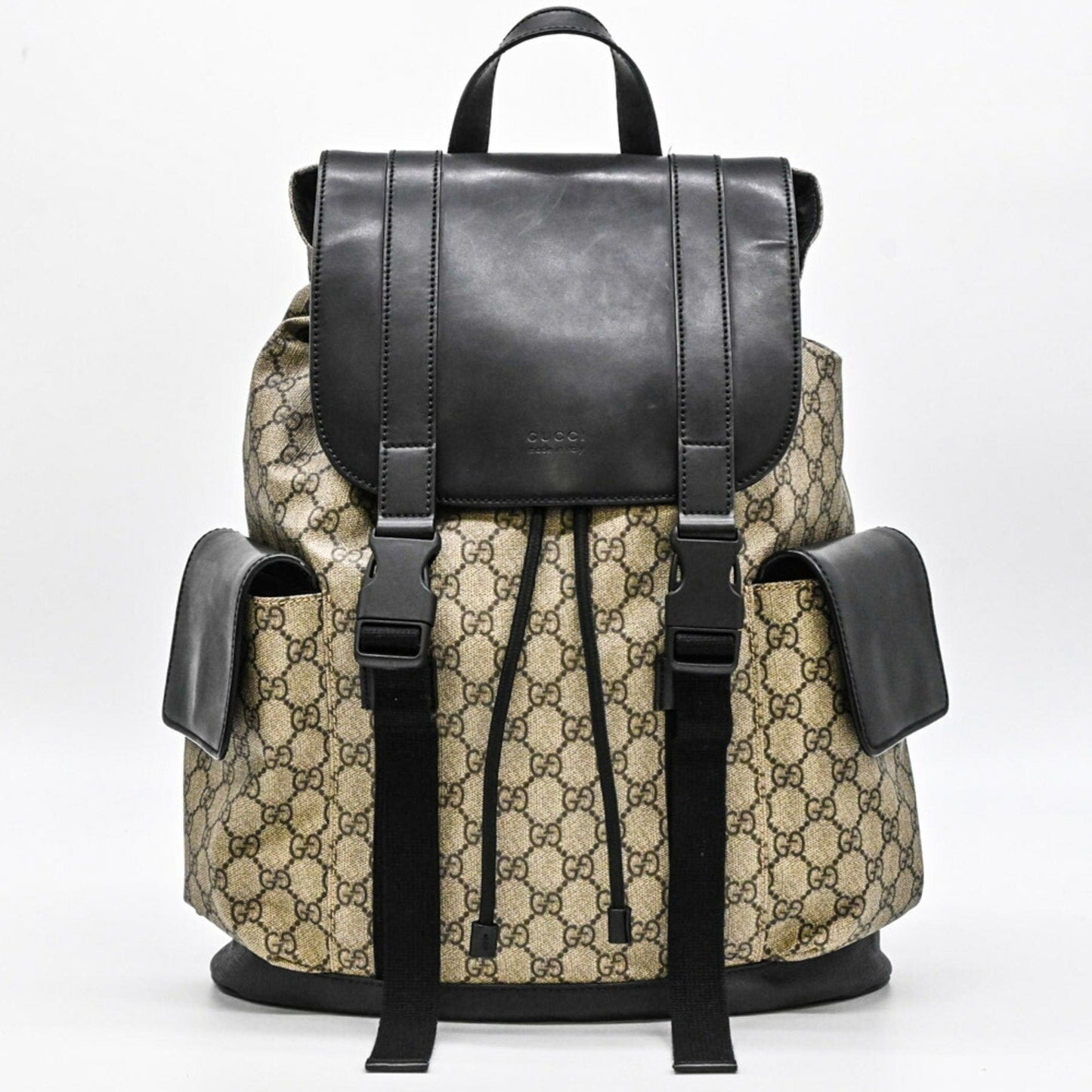 Gucci Beige Black Gg Supreme Leather Backpack ( )