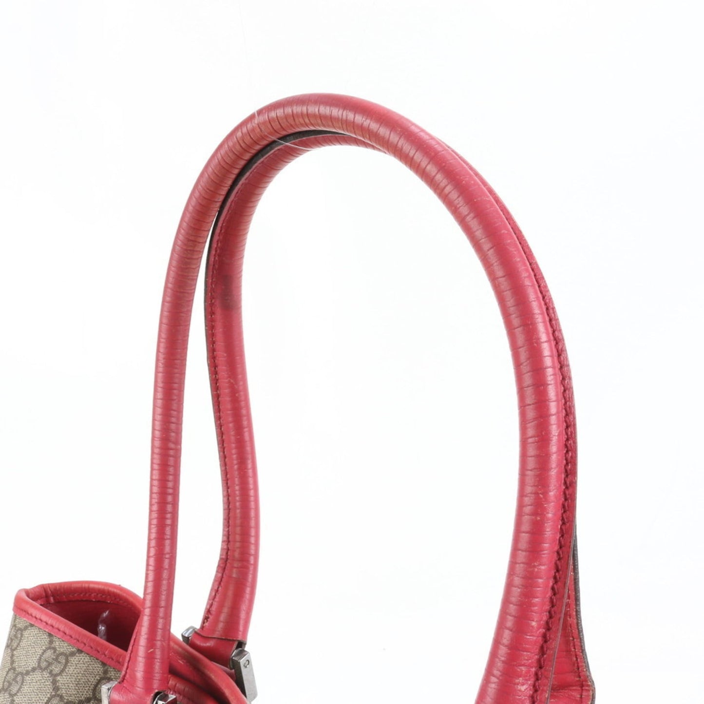 Gucci Brown Red Color Leather Coated Canvas Tote Bag ( )