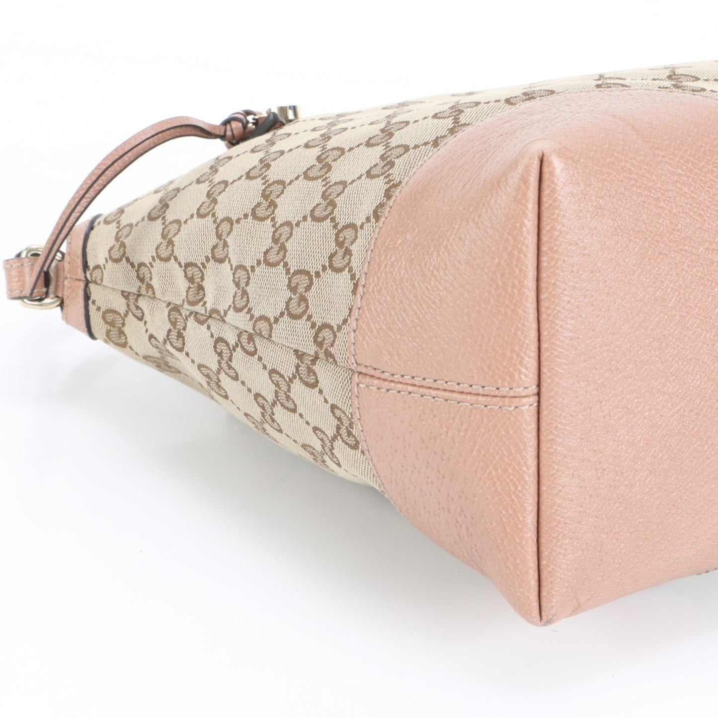 Gucci Pink Beige Leather Canvas Tote Bag ( )