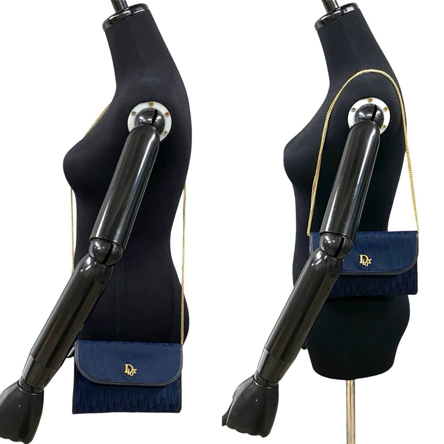 Christian Dior Navy Canvas Leather Pochette Shoulder Bag ()