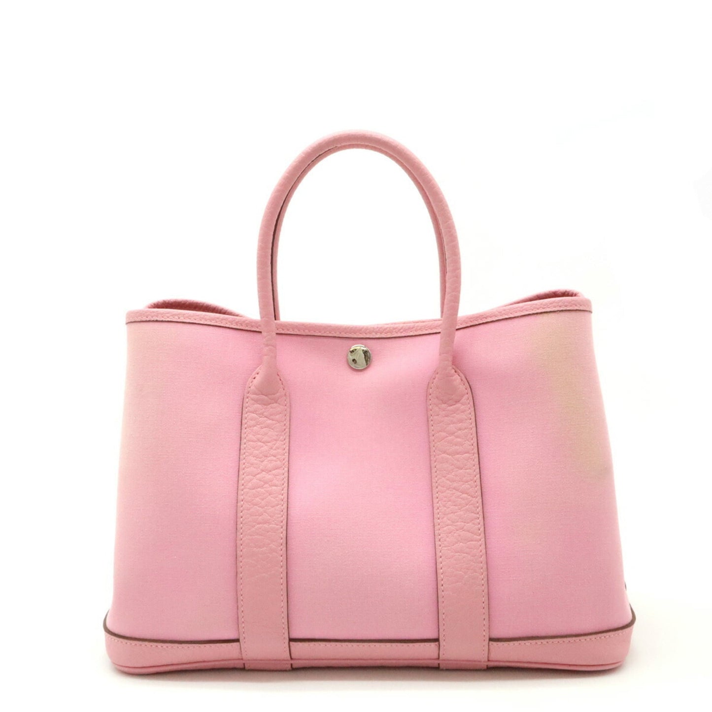 Hermes Pink Toile Officier Leather Handbag Tote Bag ( )