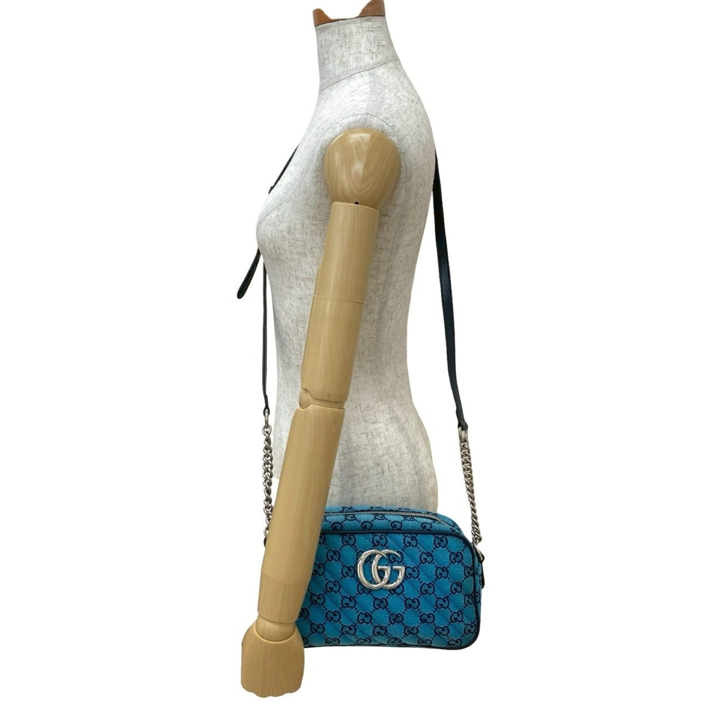 Gucci Blue Navy Canvas Leather Pochette Shoulder Bag ( )