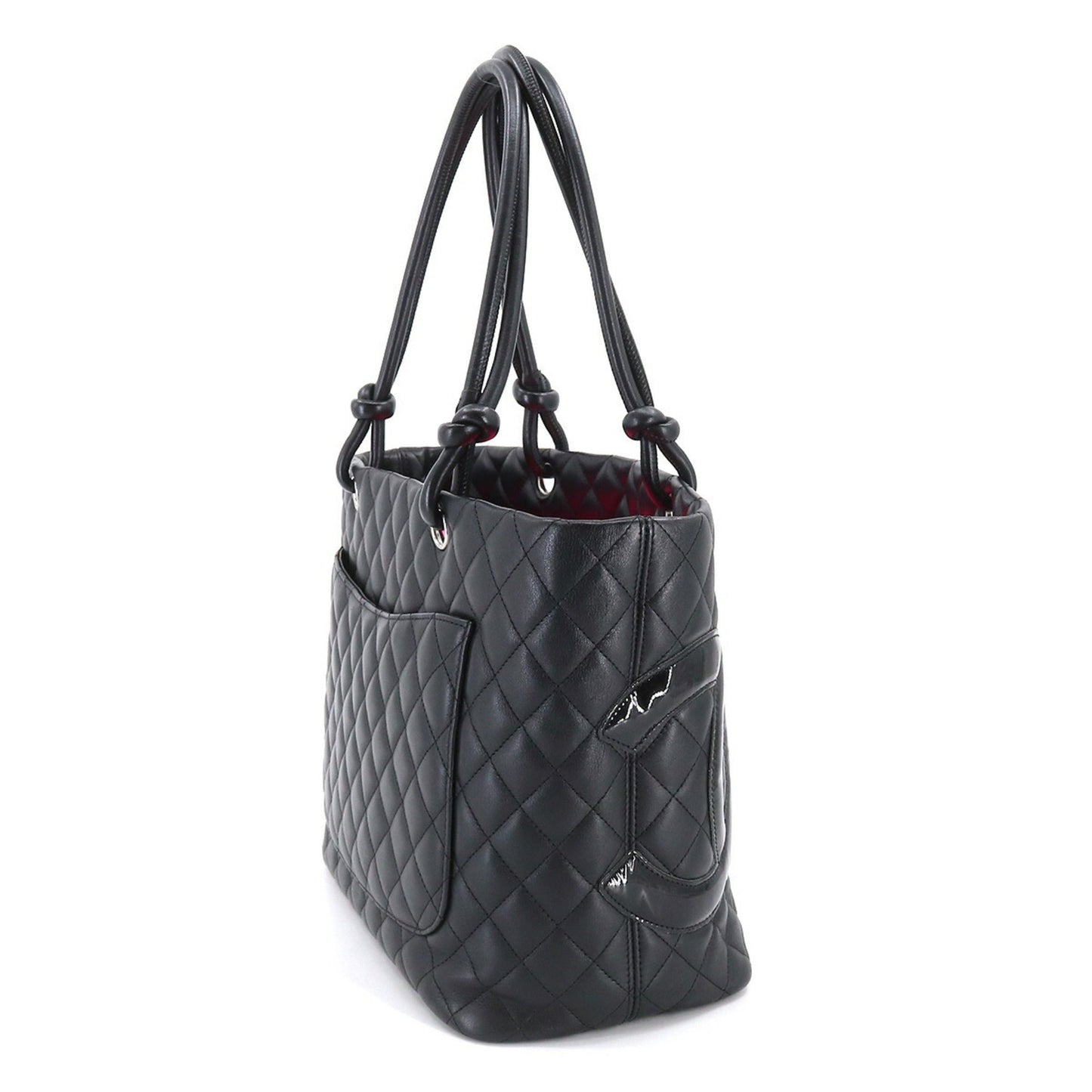 CHANEL Cambon Line Large Tote Bag Leather Enamel Black A25169