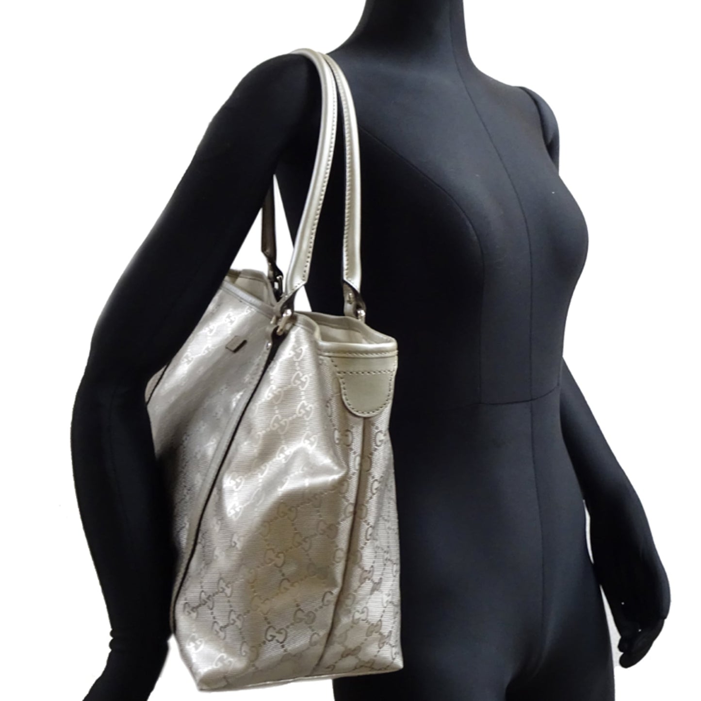 Gucci Silver Pvc Canvas Shoulder Bag Tote Bag ( )