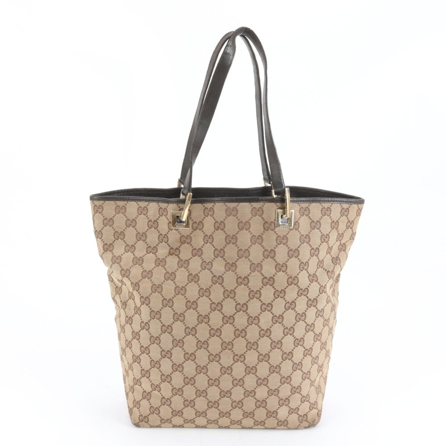 Gucci Brown Leather Canvas Tote Bag ( )