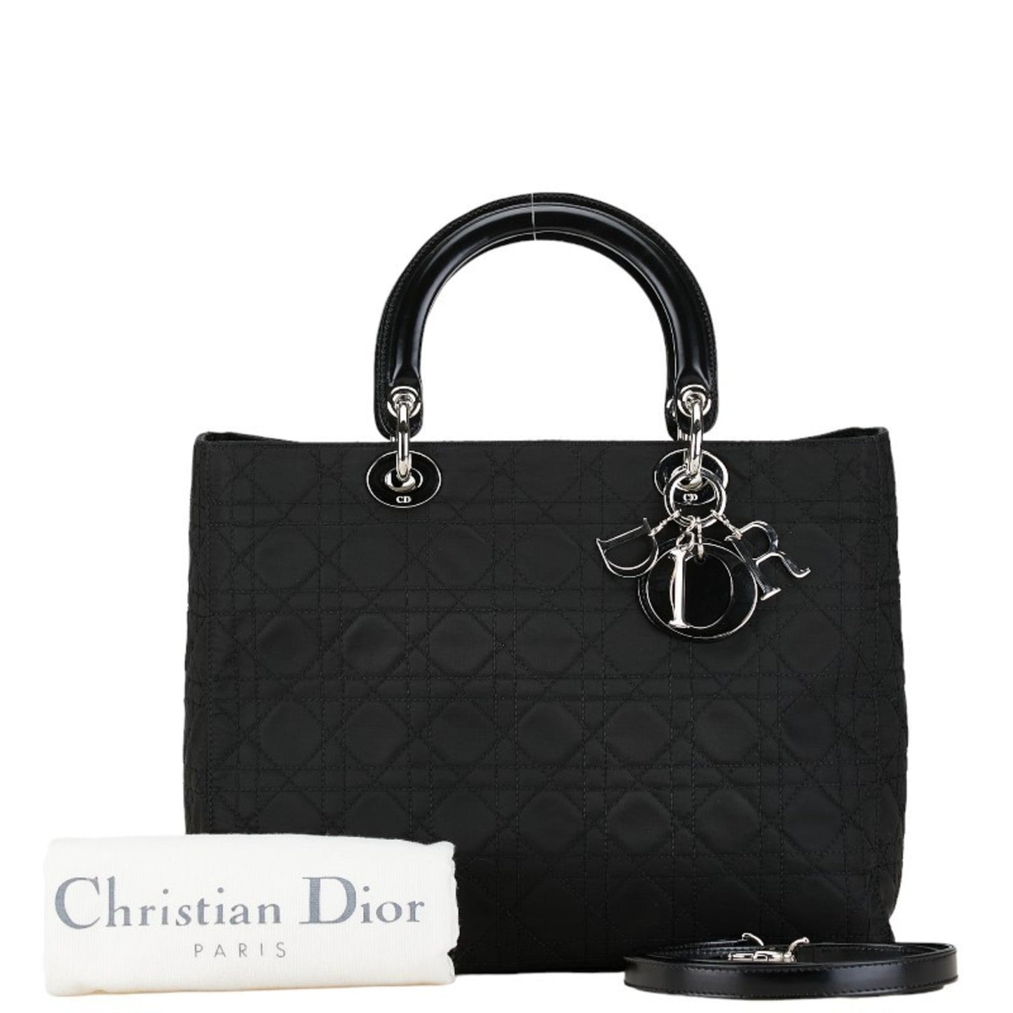 Christian Dior Black Cotton Leather Handbag Pochette Pouch Shoulder Bag ()