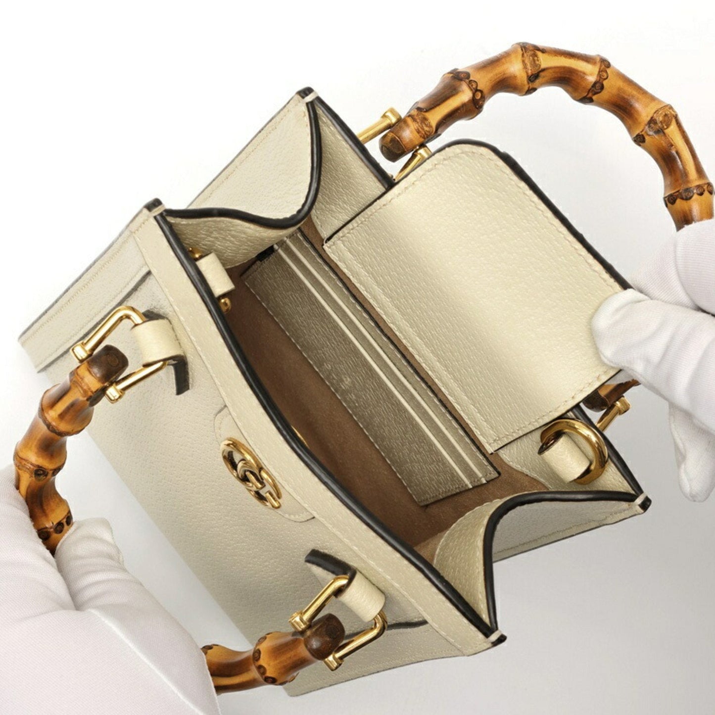 Gucci White Leather Shoulder Bag Tote Bag ( )