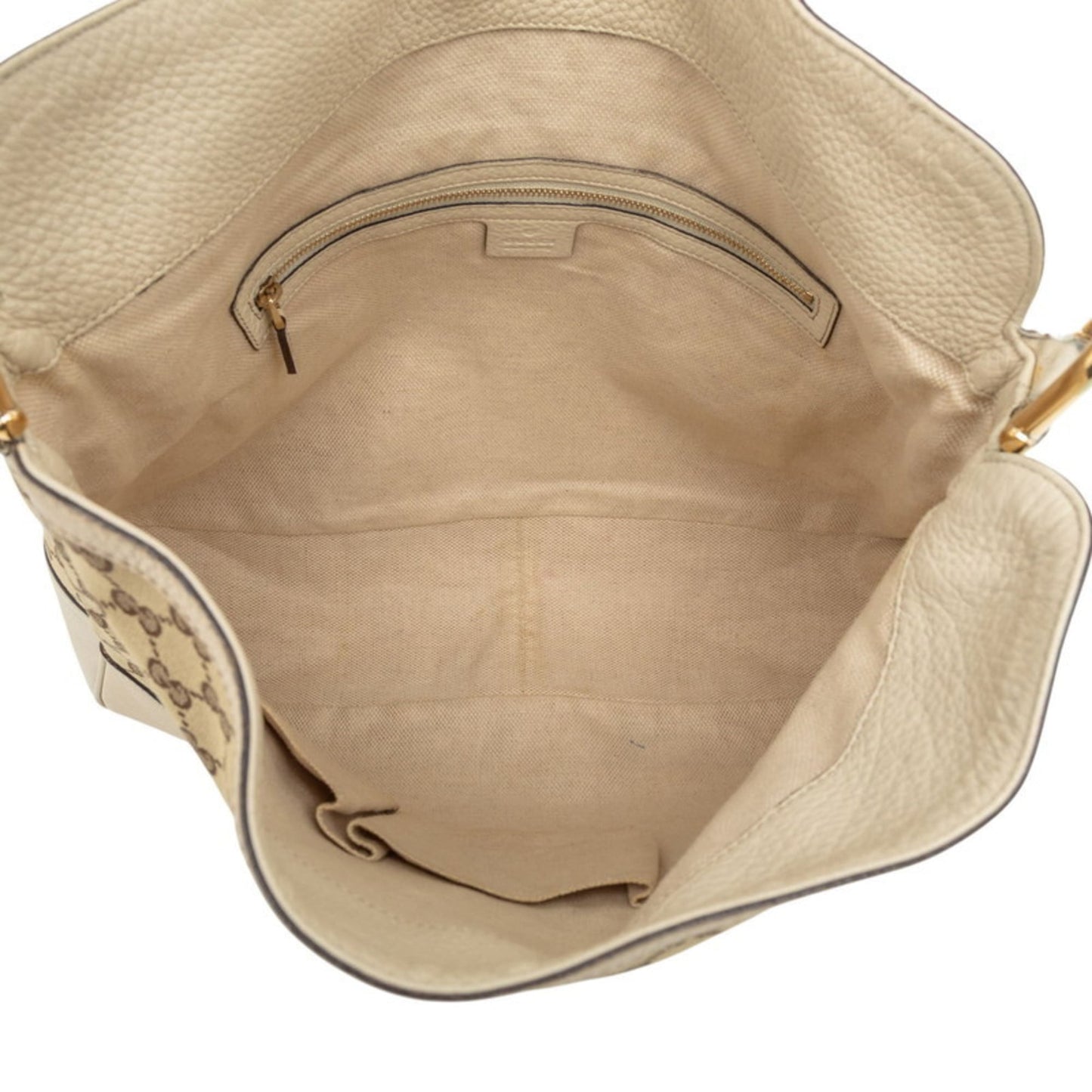 Gucci Beige White Canvas Leather Shoulder Bag ( )
