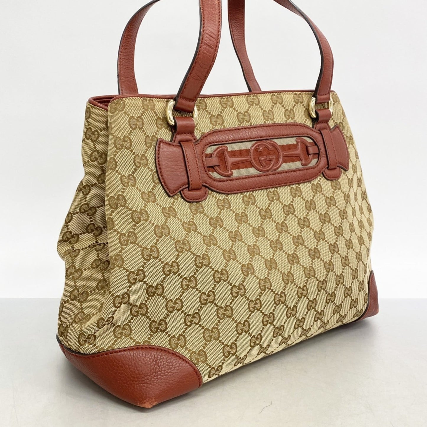 Gucci Beige Red Color Canvas Tote Bag ( )