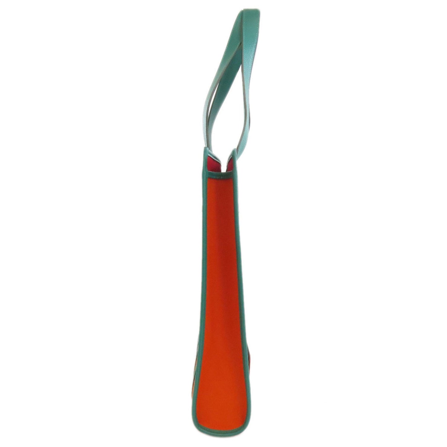Hermes Green Orange Canvas Leather Tote Bag ( )