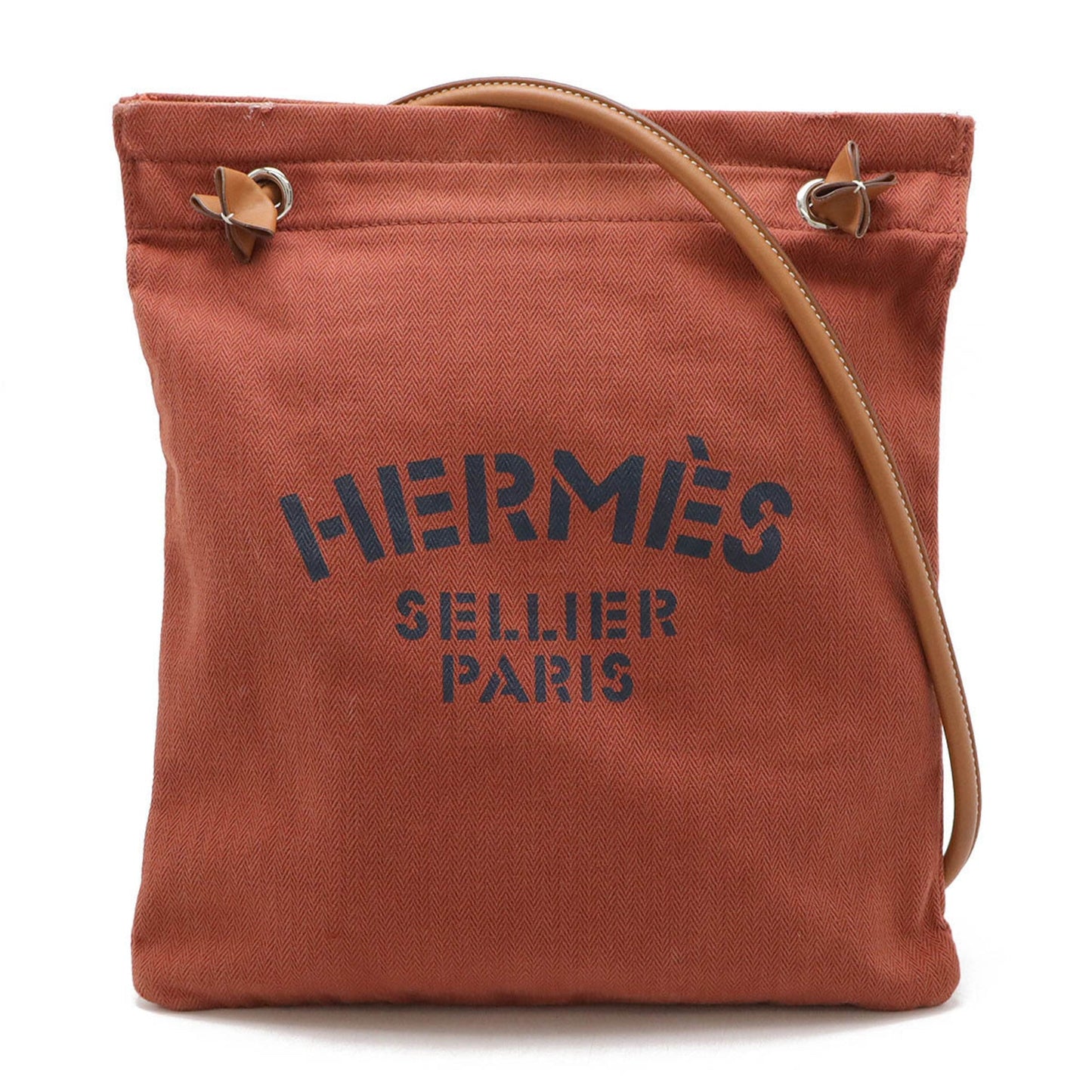 Hermes Brown Toile Chevron Leather Shoulder Bag ( )