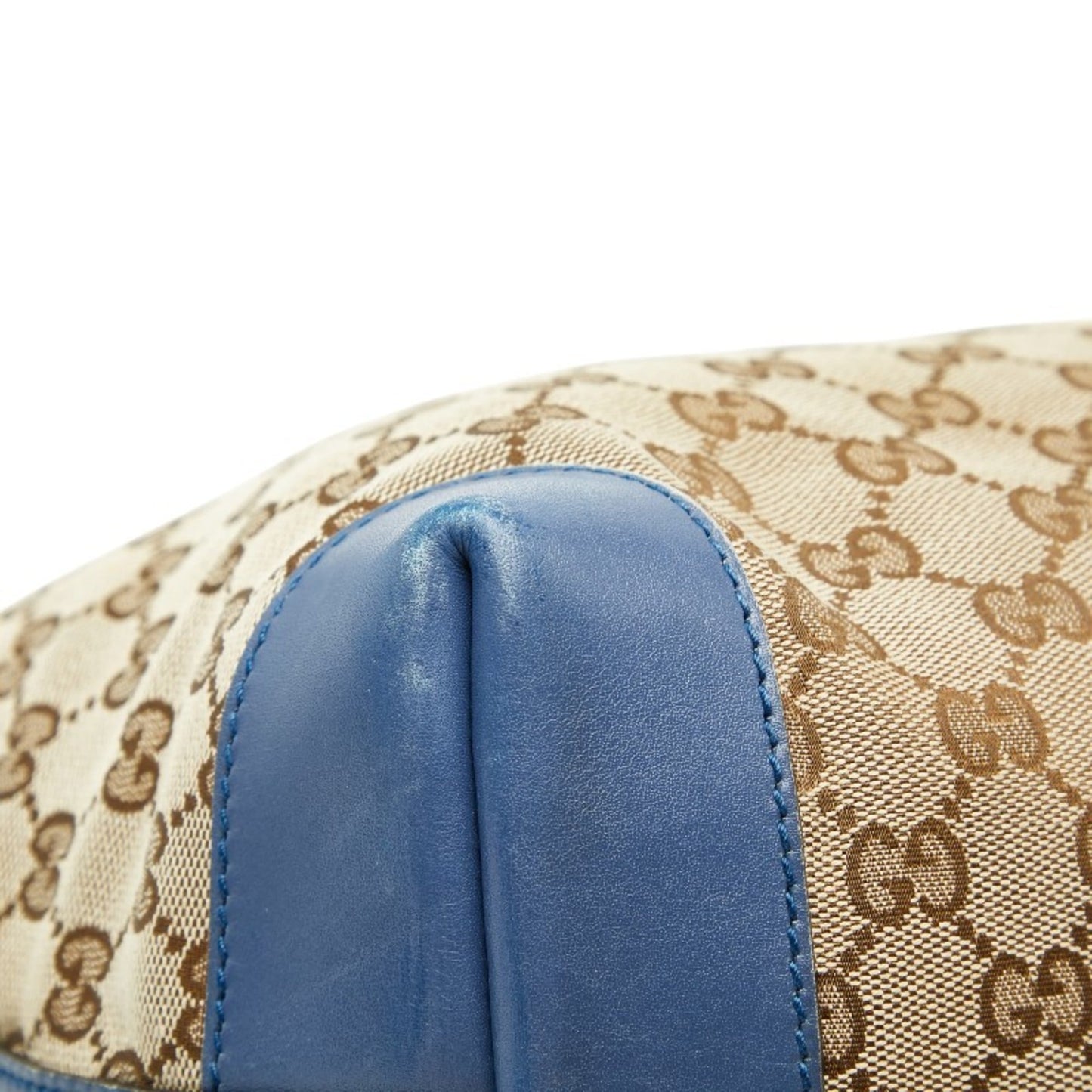 Gucci Beige Blue Canvas Leather Tote Bag ( )