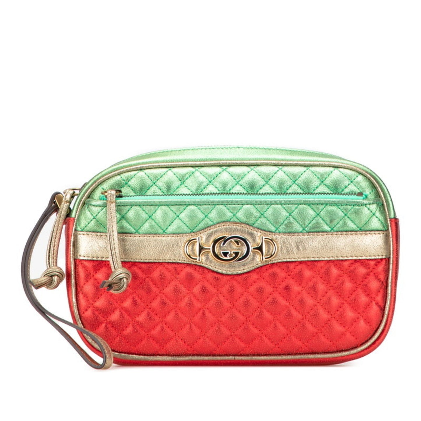 Gucci Gold Green Red Color Leather Clutch Bag ( )