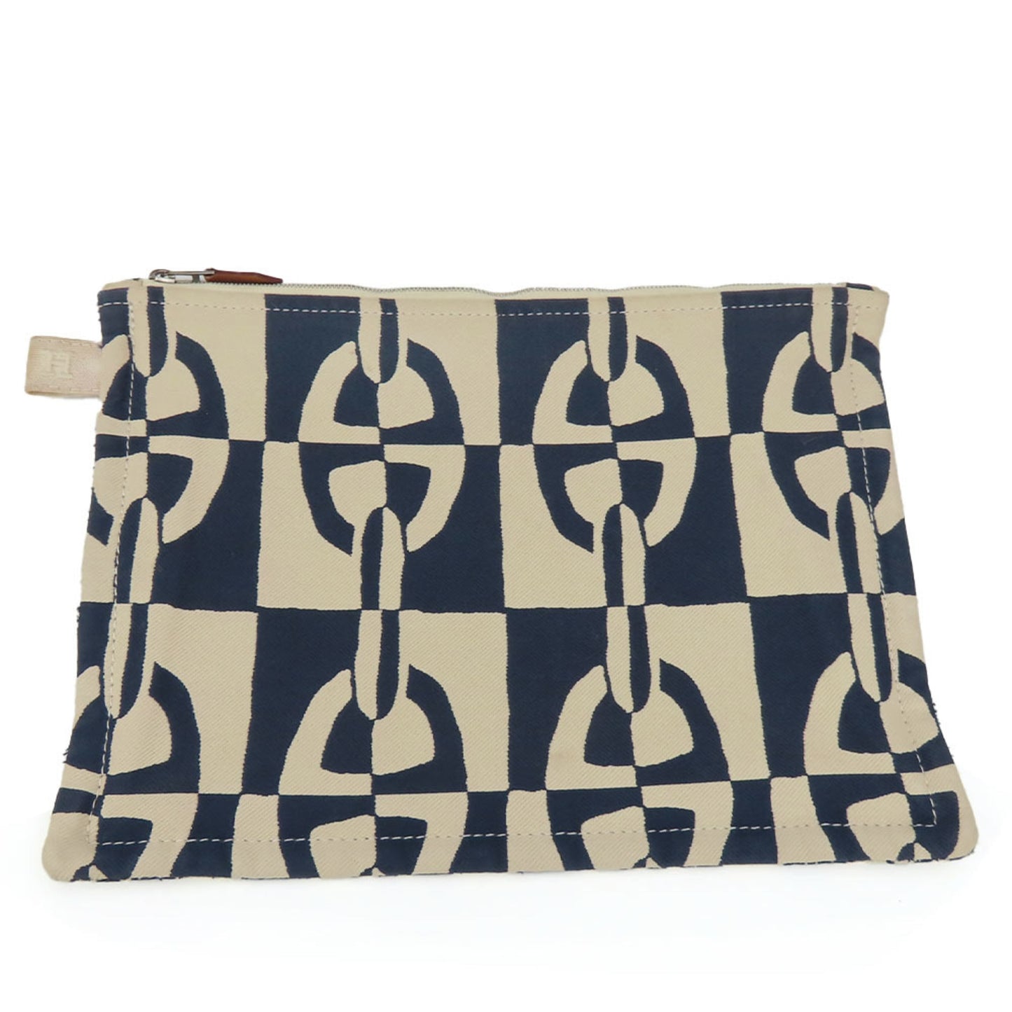 Hermes Ivory Navy Canvas Clutch Bag Pouch ( )