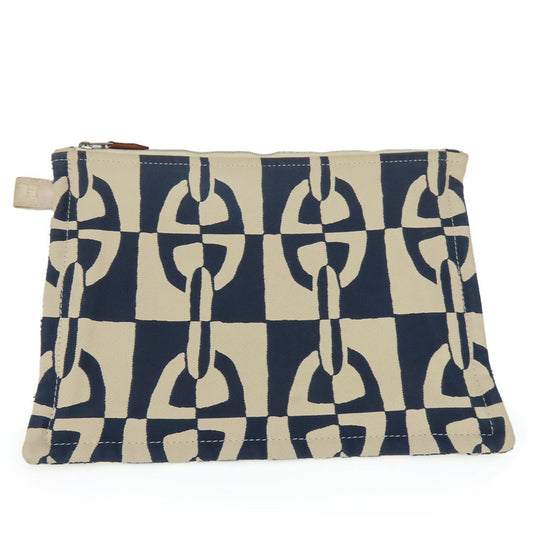 Hermes Ivory Navy Canvas Clutch Bag Pouch ( )