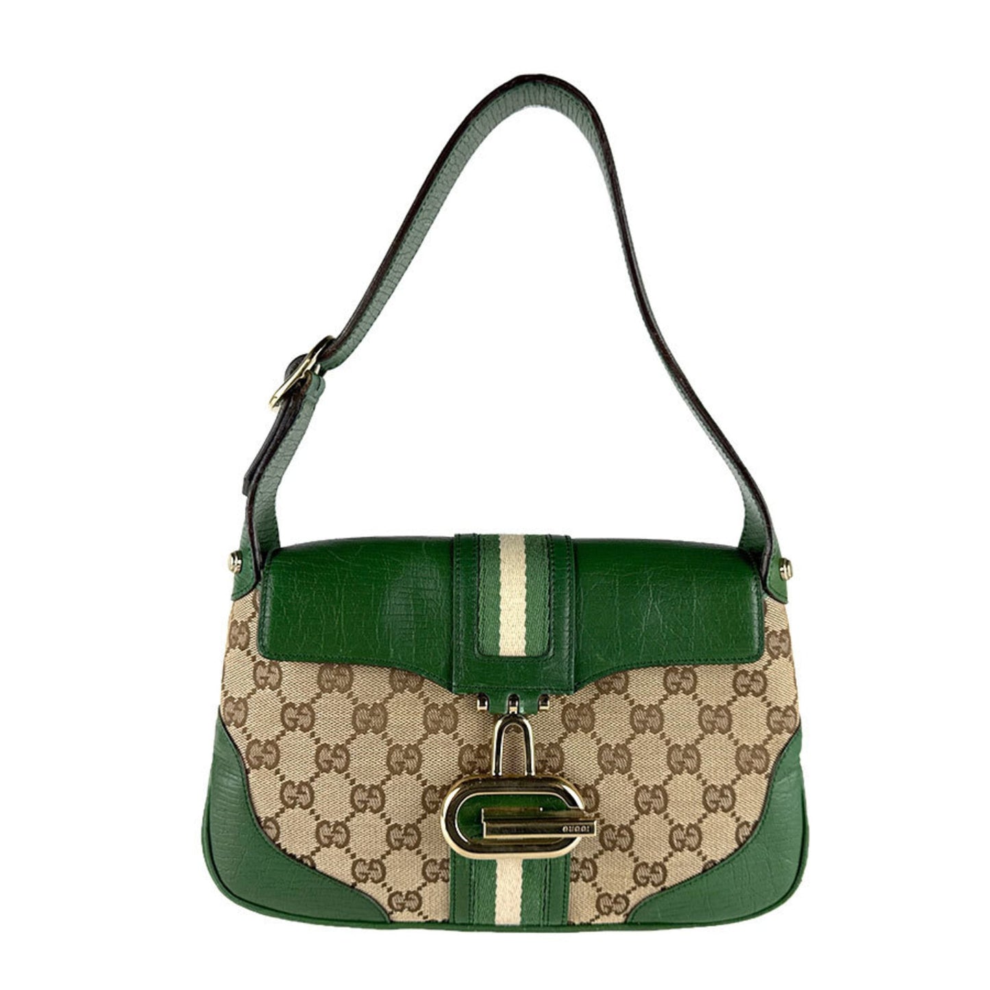 Gucci Brown Green Gg Canvas Leather Handbag ( )