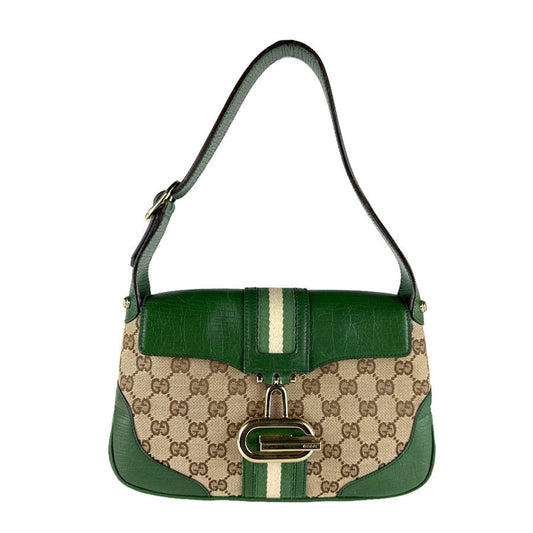 Gucci Brown Green Gg Canvas Leather Handbag ( )