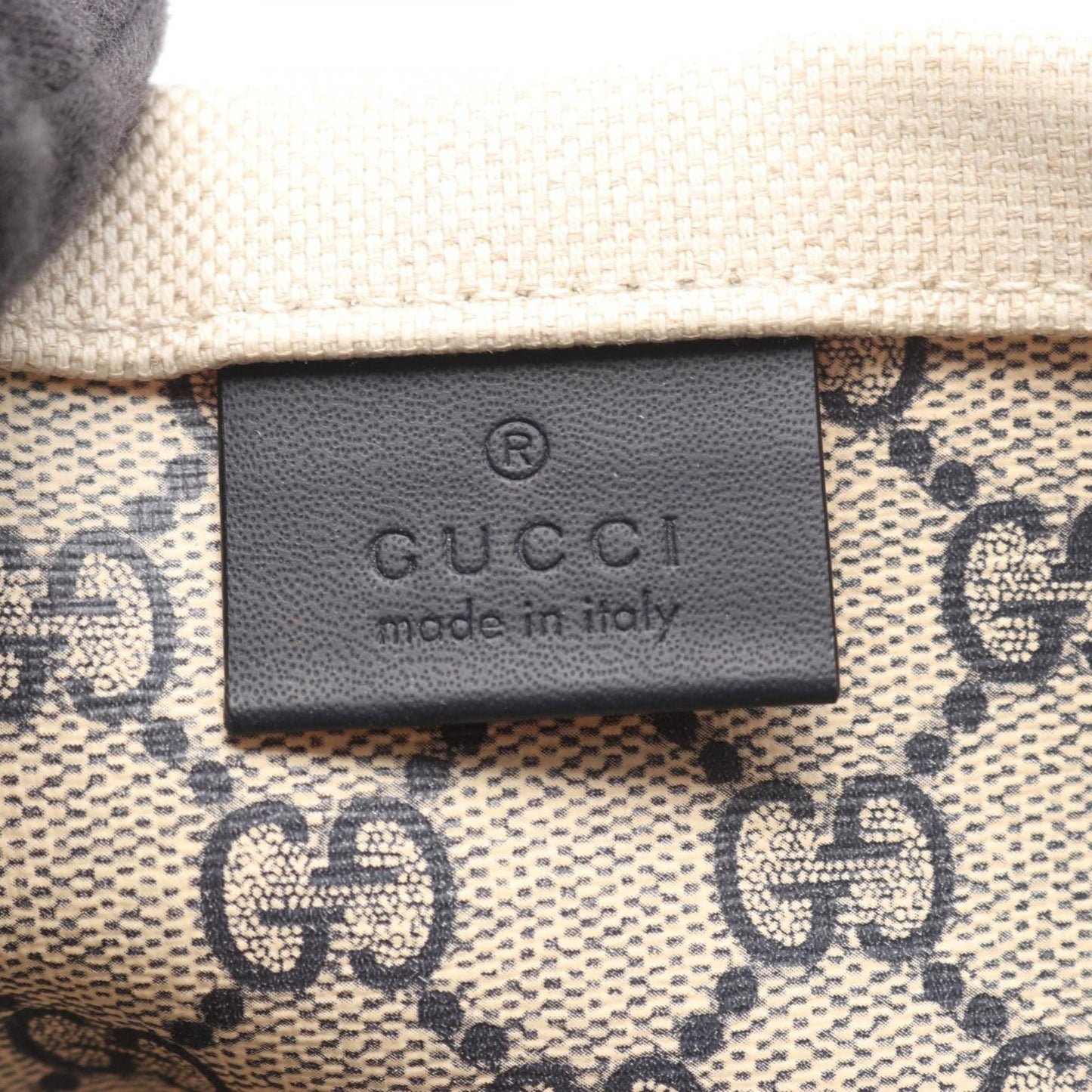 Gucci Ivory Navy Canvas Leather Tote Bag ( )