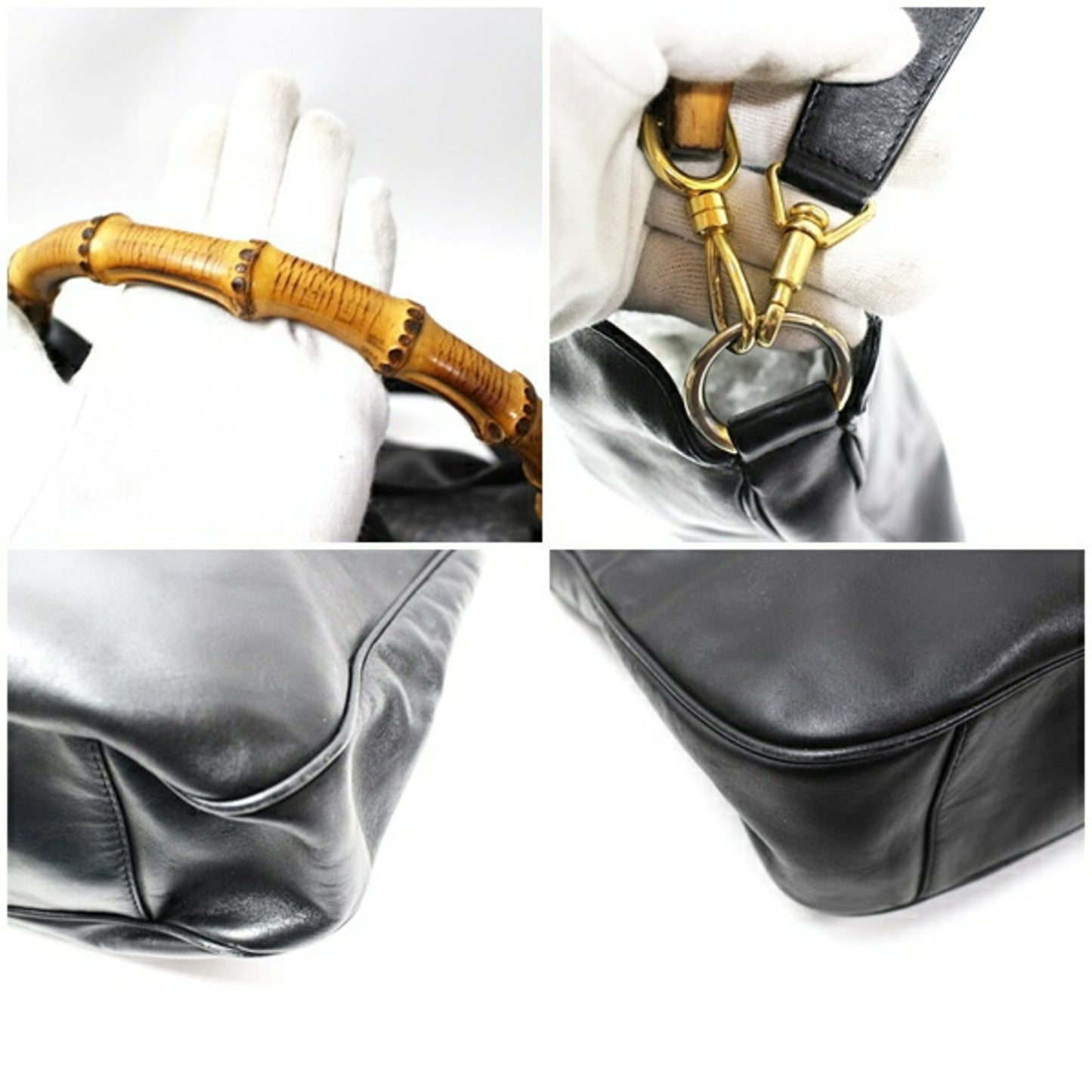 Gucci Bamboo Black Gray Leather Shoulder Bag ( )