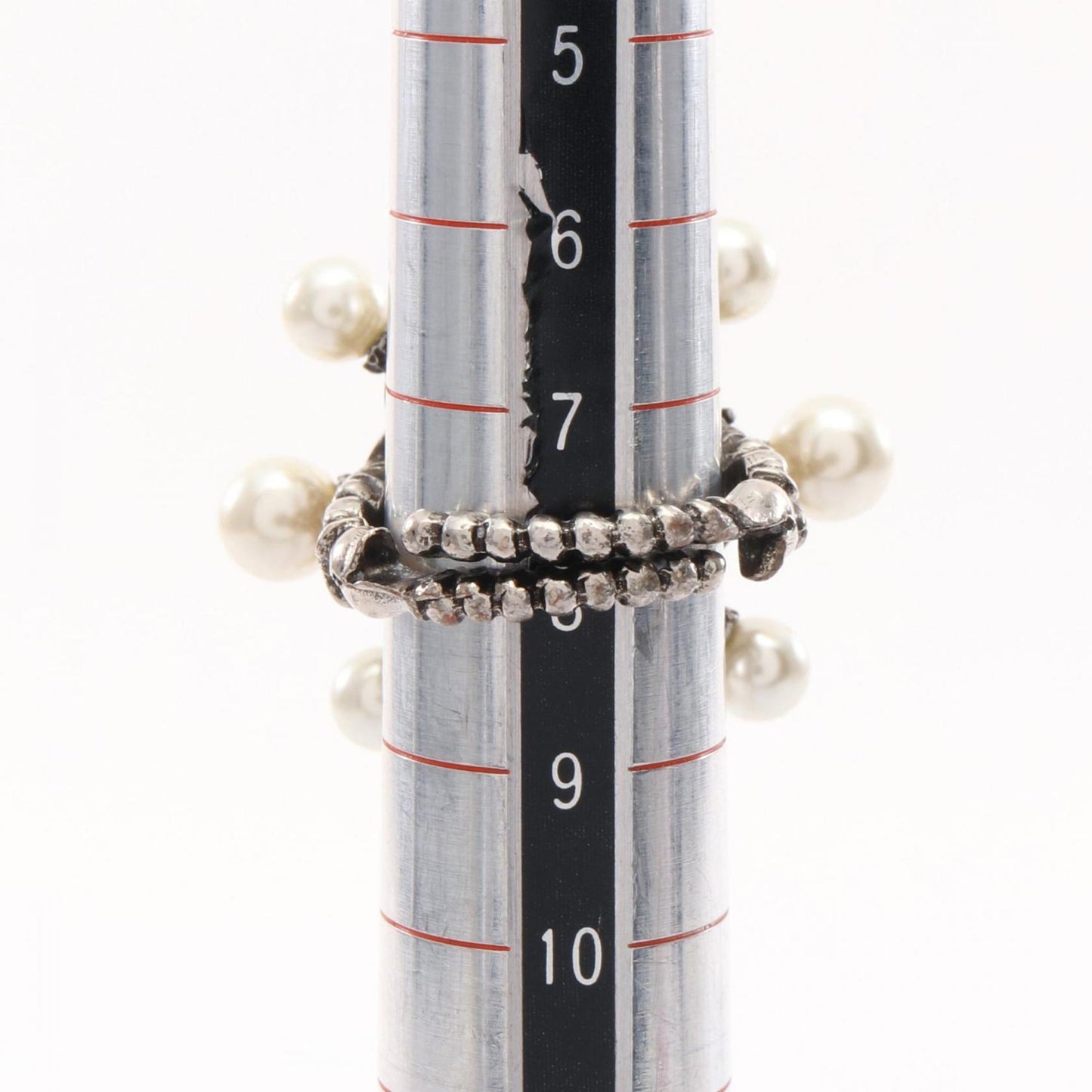 Gucci Silver Pink White Artificial Pearl Rhinestone Stainless Steel Band Ring ( )