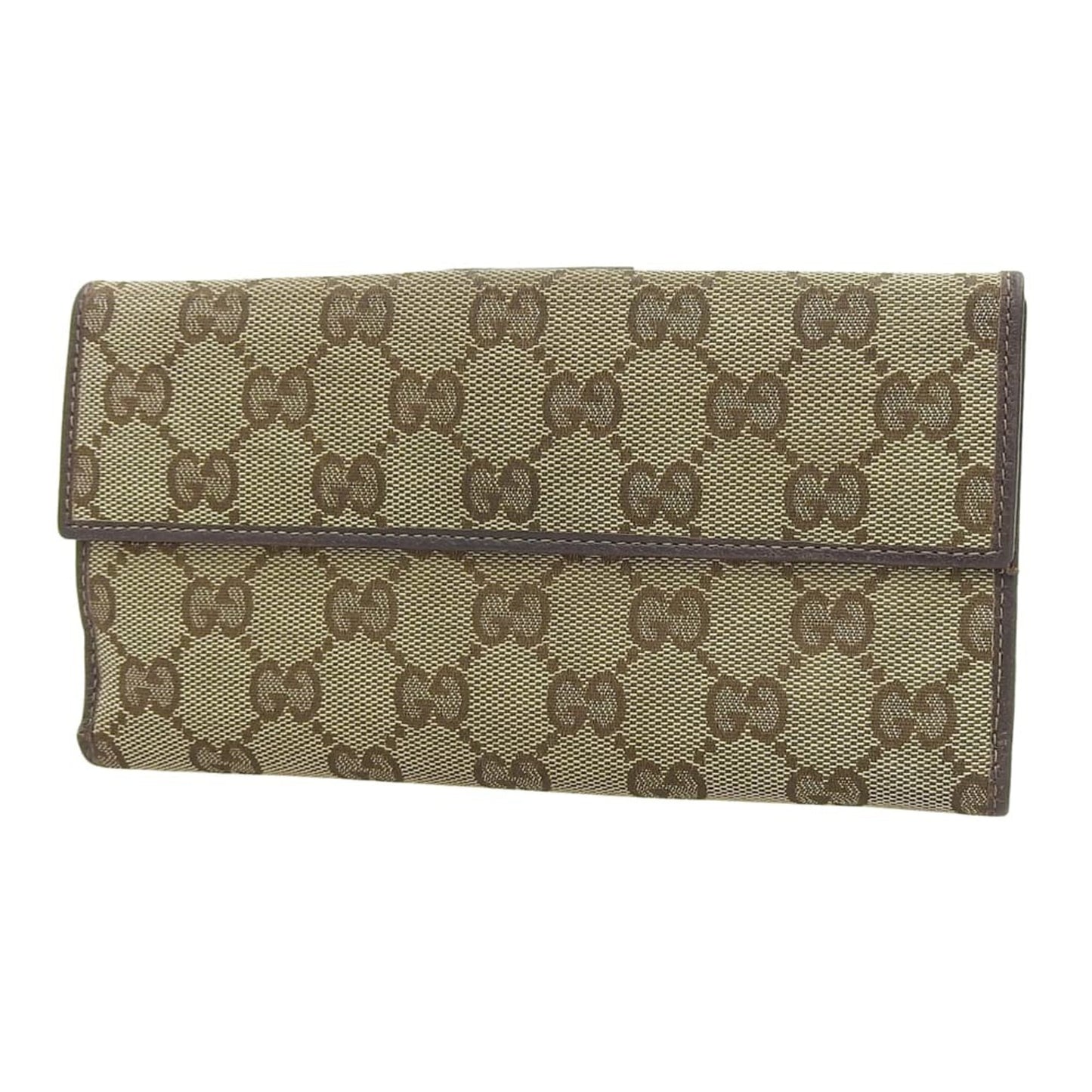 Gucci Beige Dark Brown Gg Canvas Long Wallet (Bi-Fold) ( )