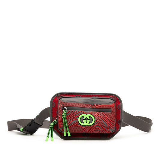 Gucci Gray Green Red Color Nylon Rubber Sling Bag ( )