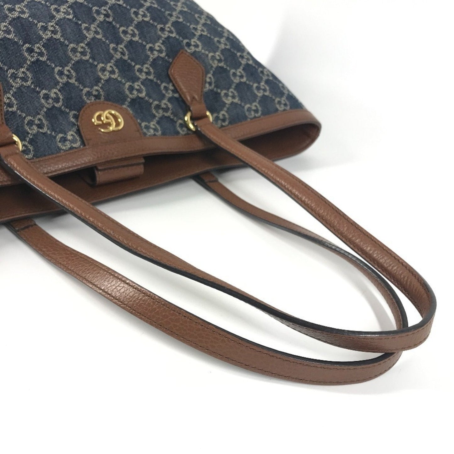 Gucci Blue Brown Denim Leather Shoulder Bag Tote Bag ( )