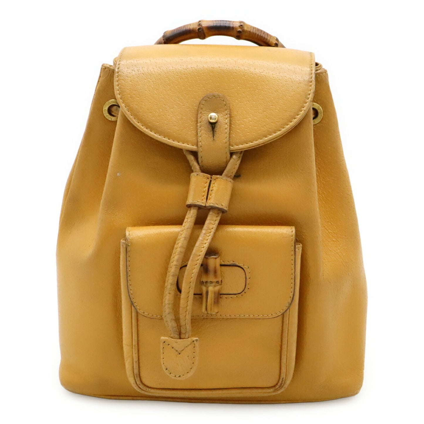 Gucci Beige Light Brown Bamboo Leather Backpack Shoulder Bag ( )