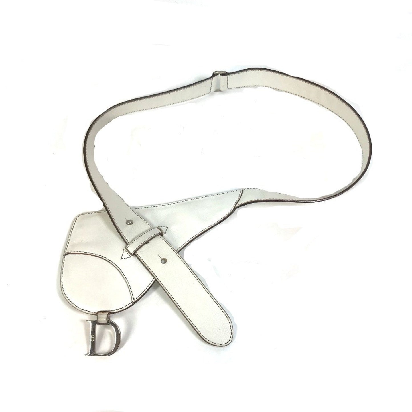Christian Dior White Leather Fanny Pack Pouch Saddle Bag ()