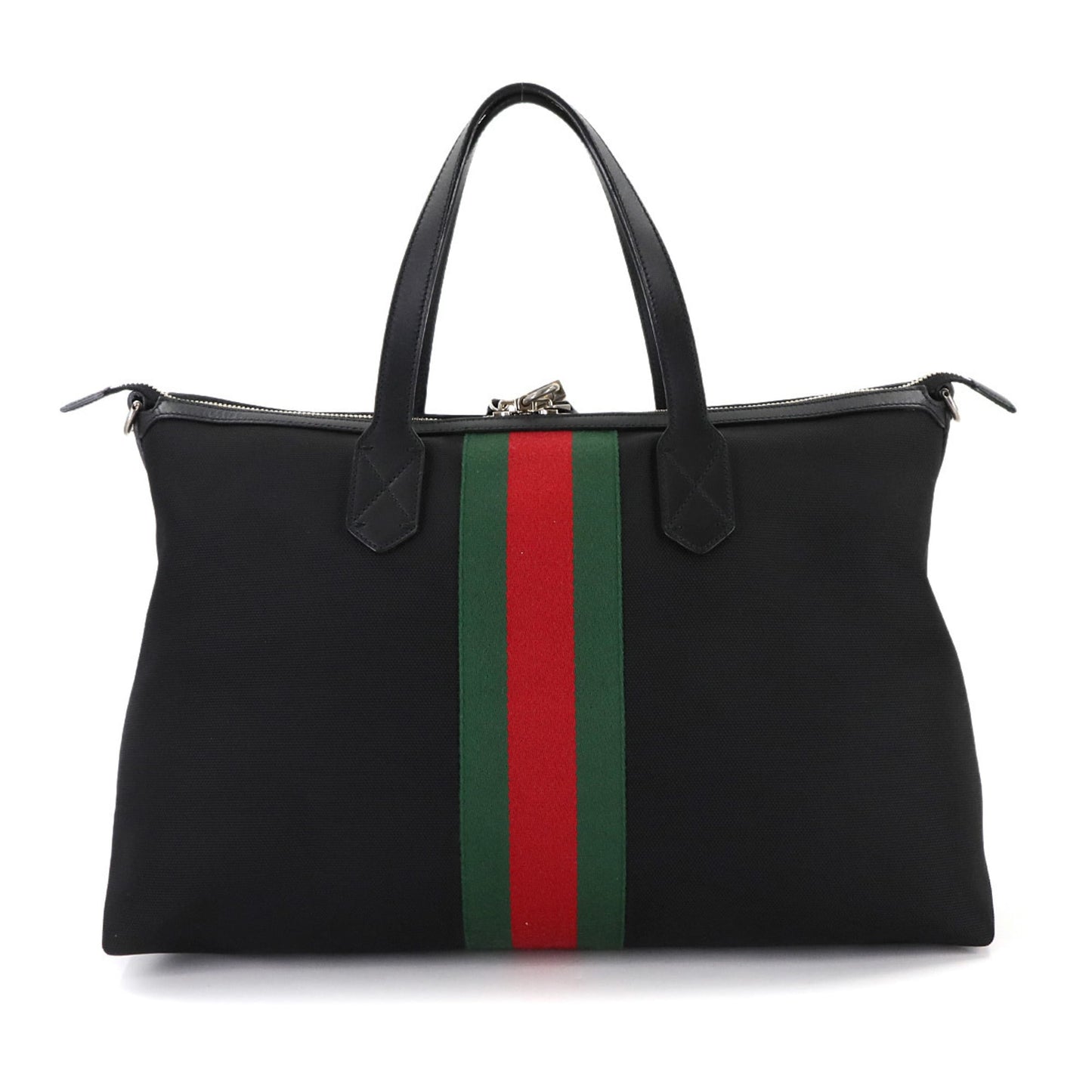 Gucci Black Nylon Canvas Leather Shoulder Bag Tote Bag ( )